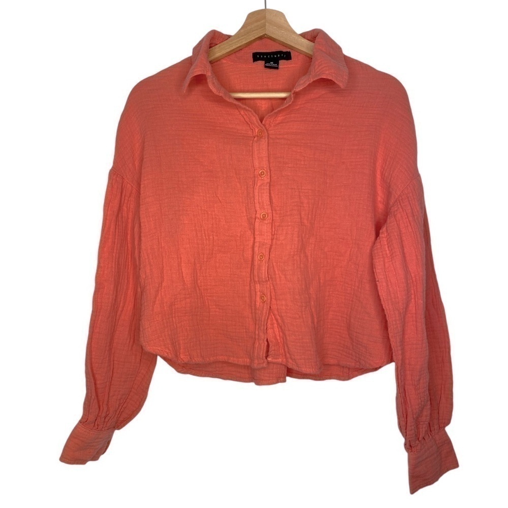 SANCTUARY CORAL CROPPED LONG SLEEVE SHIRT SIZE XS